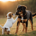 Ein Welpe und ein erwachsener Hund nebeneinander